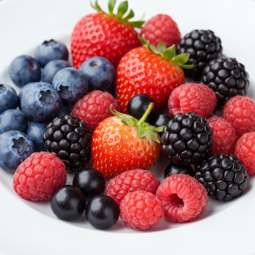 Colorful fresh berries - blueberries, strawberries, raspberries