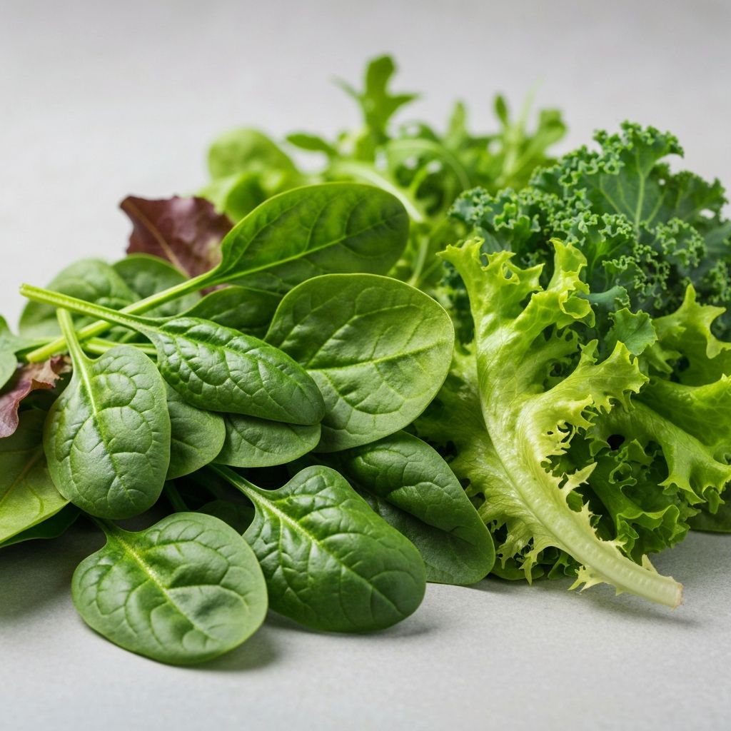 Fresh spinach and leafy greens close-up